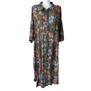 Woman‎ Within Floral Maxi Shirt Dress 30W Boho Cottage Romantic Modest Comfort
